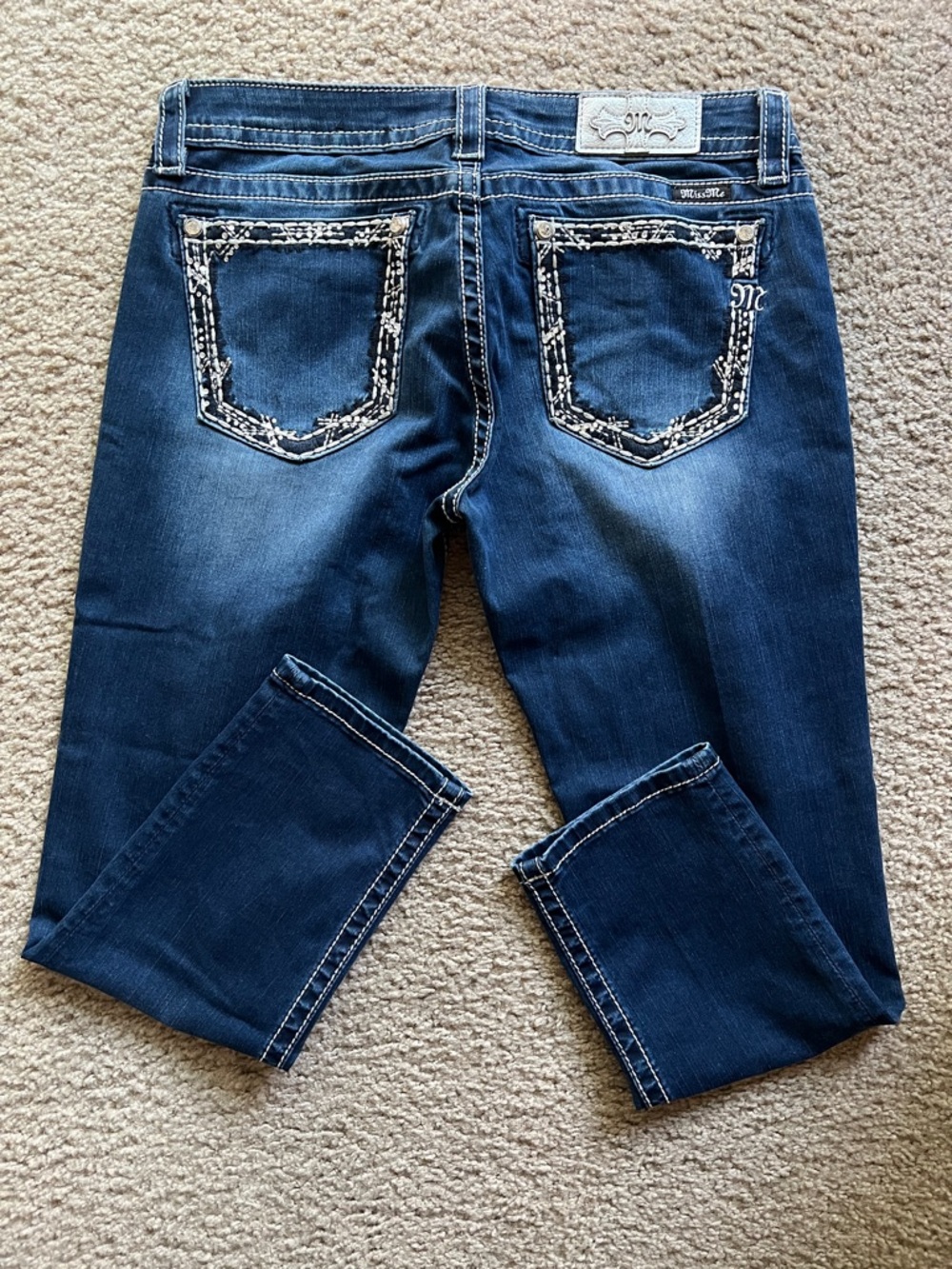 Miss Me Dark Blue Skinny Jeans with Embroidered Back Pockets